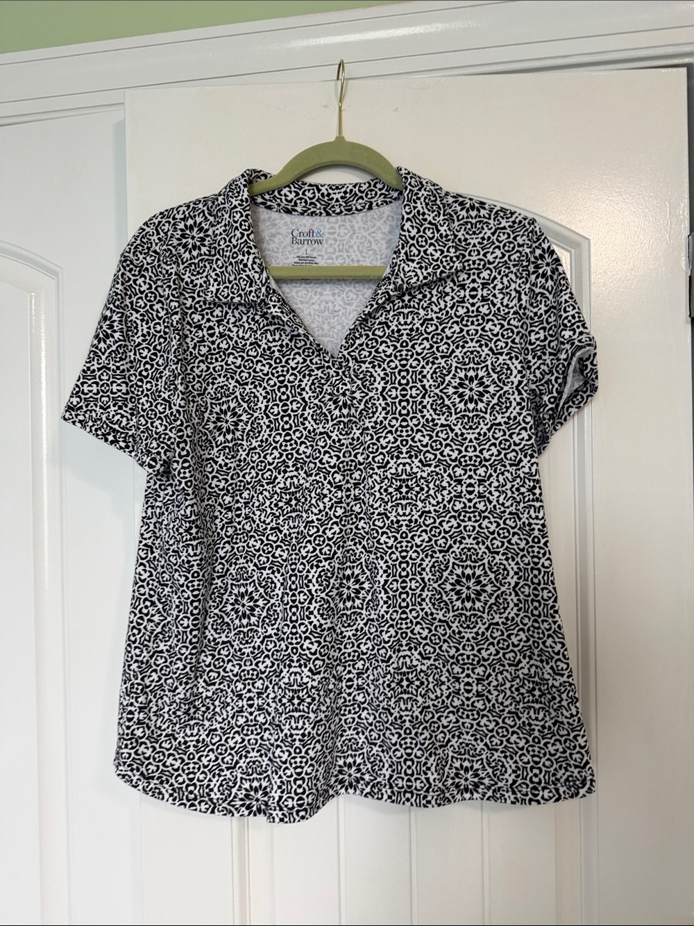croft & barrow Black and White Geometric Short-Sleeve Polo